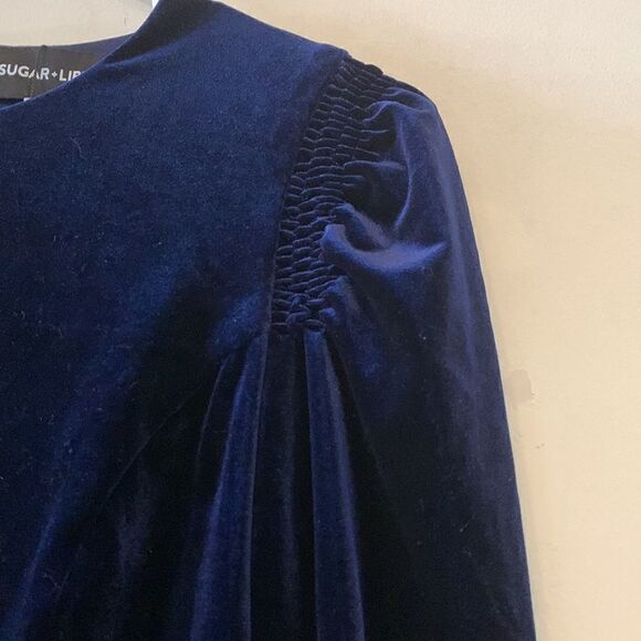 SUGAR + LIPS DRESS turn around blue velvet mini Size M NWT - Picture 3 of 11